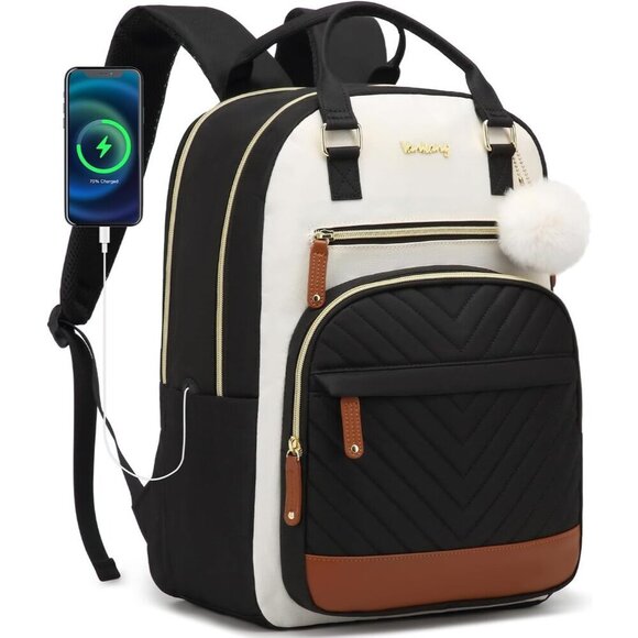 Water-Resistant Laptop Backpack Women College Work Teen Girls Large Capacity